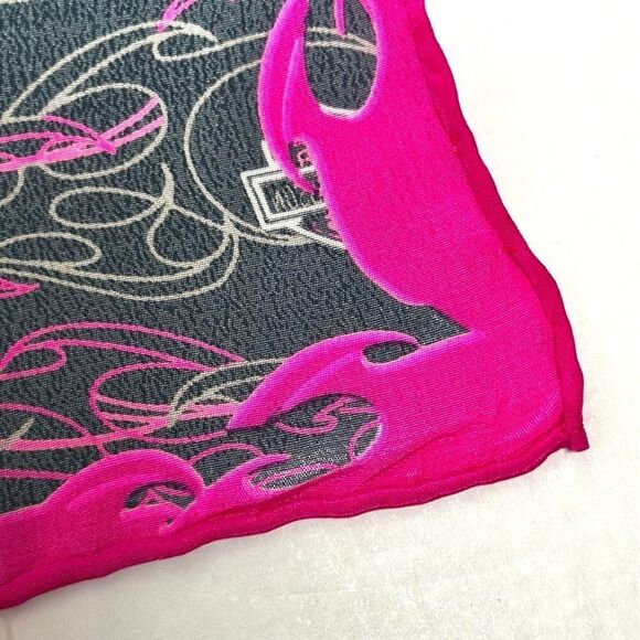 Harley Davidson Silk Scarf Magenta Charcoal Hand Rolled 11,5x58 inches - Picture 12 of 12